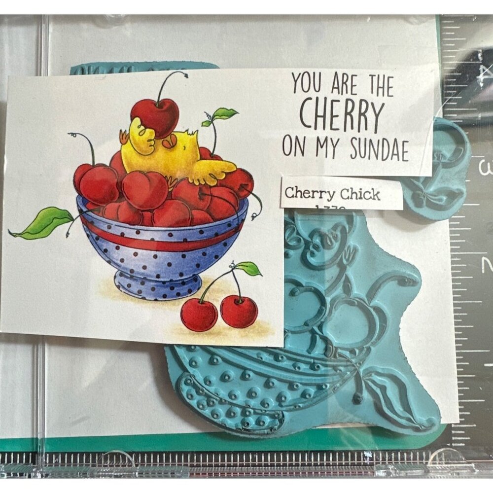 Stamping Bella Rubber Stamp- Cherry Chick With Bowl Of Cherries eb372